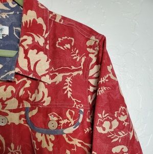 Red print jean jacket